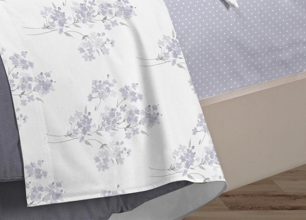 Completo Lenzuola Letto 100% Cotone Made Italy 3027 Disegno Primavera - Matrimoniale - Grigio