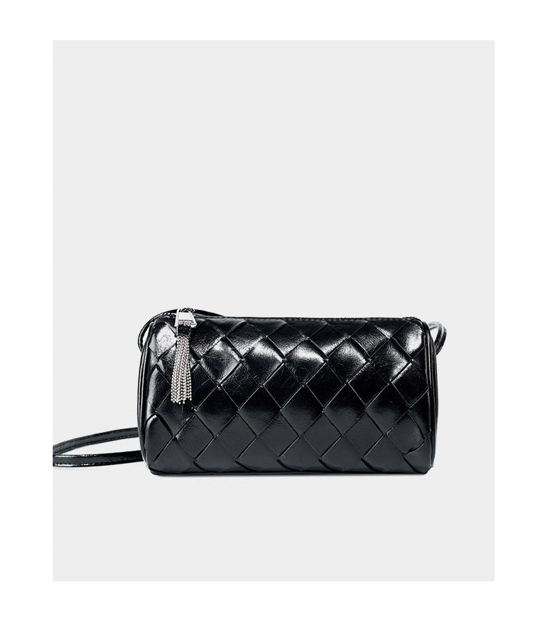 Borsa a tracolla piccola e alla moda da donna in vera pelle, modello hobo, colore nero.