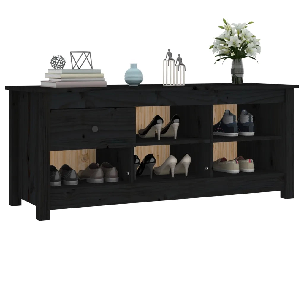 Scarpiera Nera 110x38x45,5 cm in Legno Massello di Pino cod mxl 39054