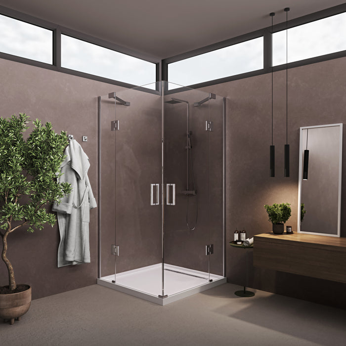 Box doccia angolare 70x80 cm apertura due ante battenti H200 cm cristalli trasparente 6mm GINO Cromato