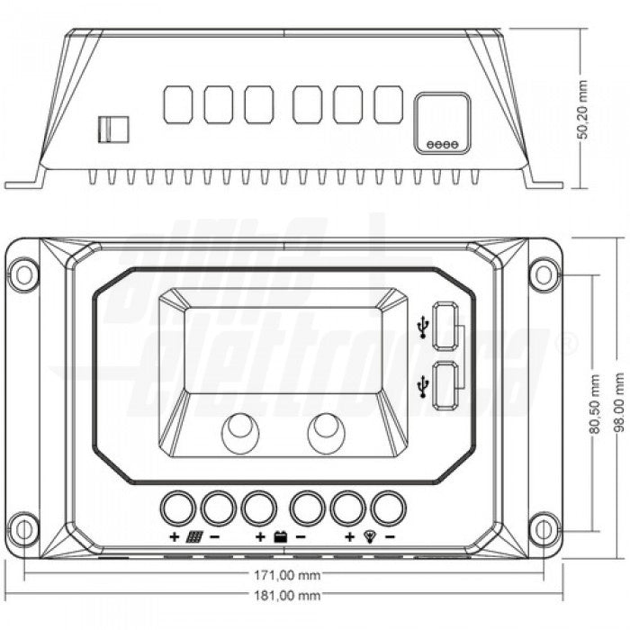 Regolatore di carica PWM 12/24V 30A con display, uscita USB 5V e crepuscolare configurabile