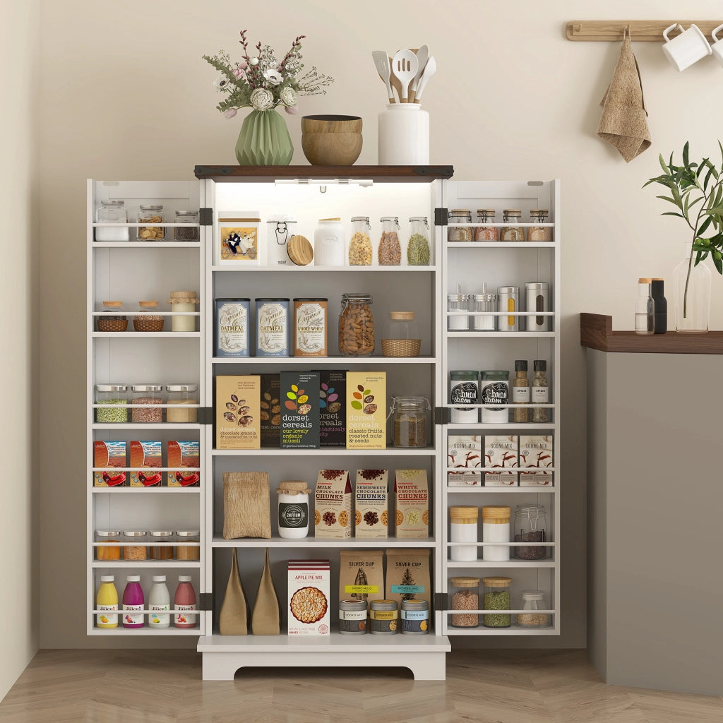 Mobile Cucina con 12 Ripiani ¨C Xylo ¨C Bianco con Luce LED, 60x40x120 cm