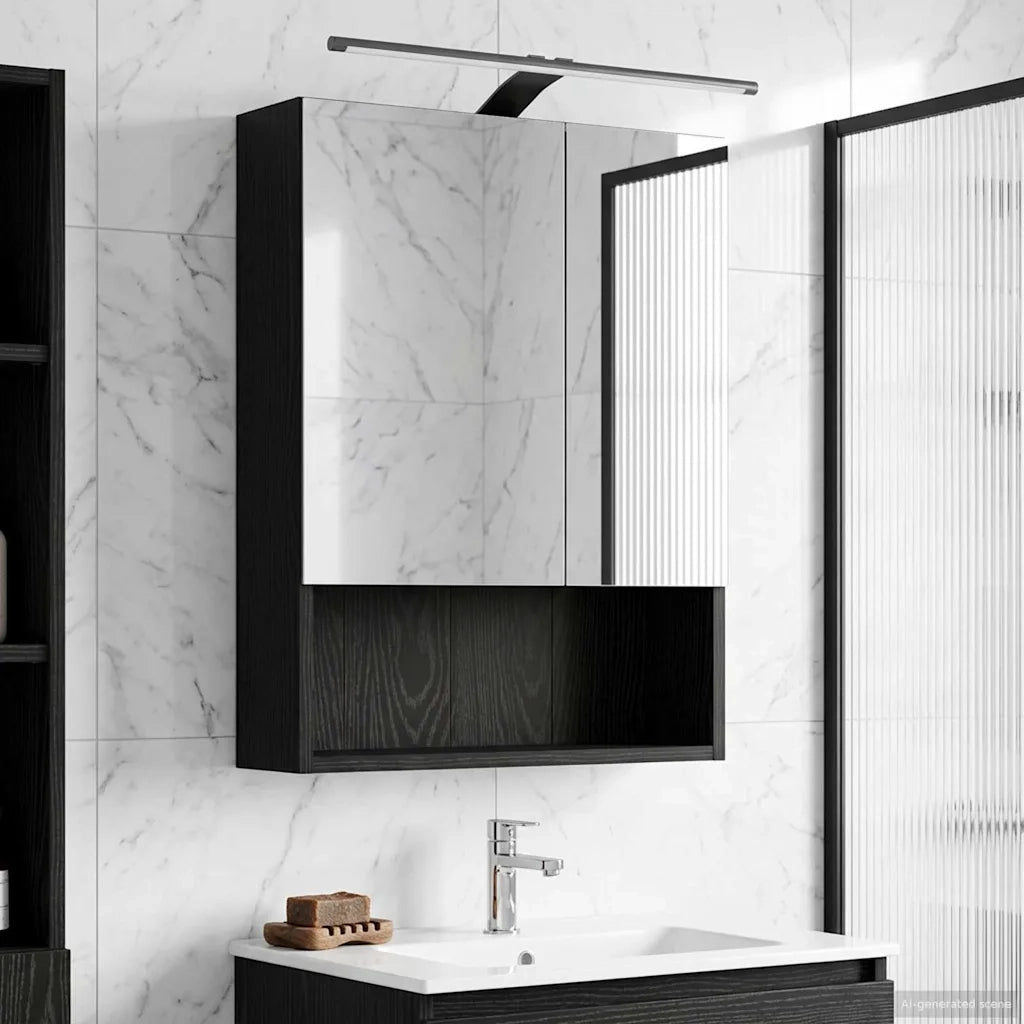 Mobiletto per specchio da bagno Rovere Nero 50 x 14,5 x 70 cm 889208