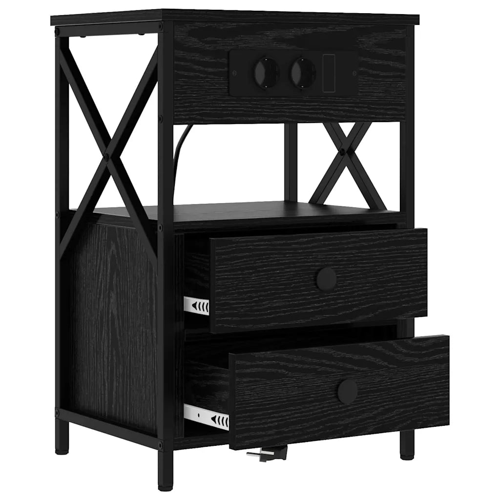 vidaXL Armadio da Notte con cassetto 2 pcs Rovere nero 40 x 31 x 60 cm