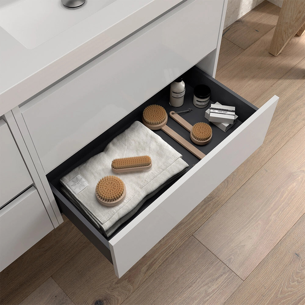 Mobile bagno sospeso 80 cm bianco lucido con lavabo ad incasso Gaya