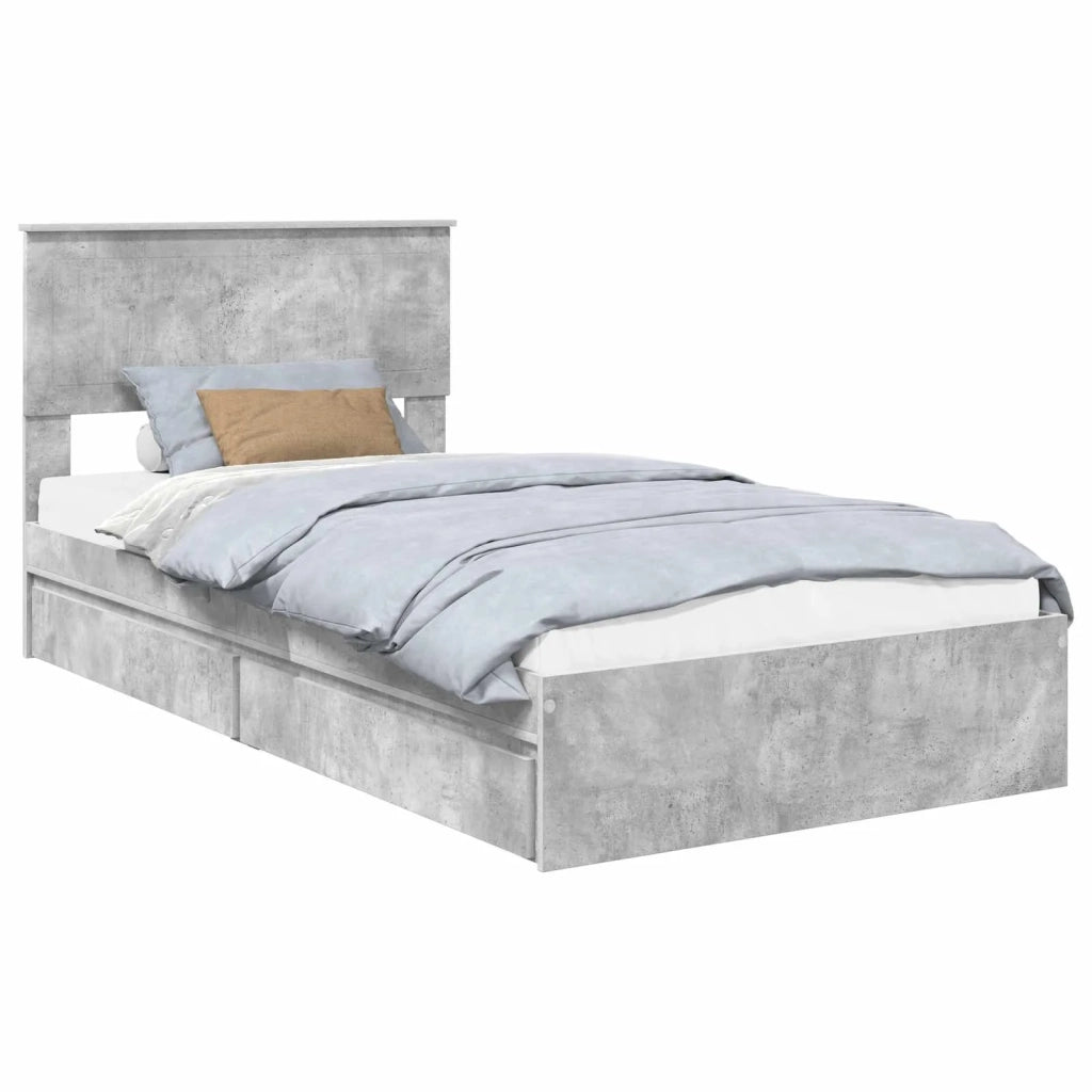 Letto con Contenitore con testiera Grigio cemento 100 x 200 cm