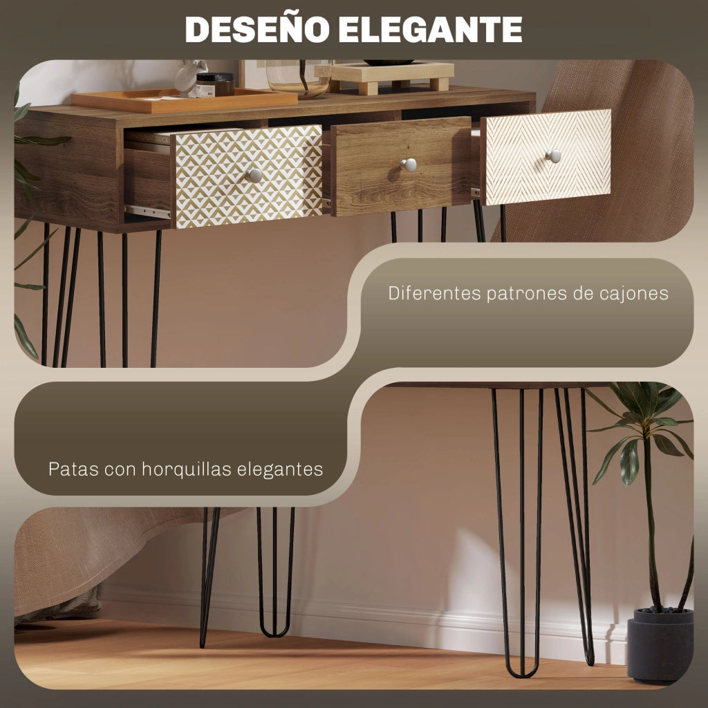 Tavolino da salotto con 3 cassetti ¨C zephmum ¨C legno e acciaio nero