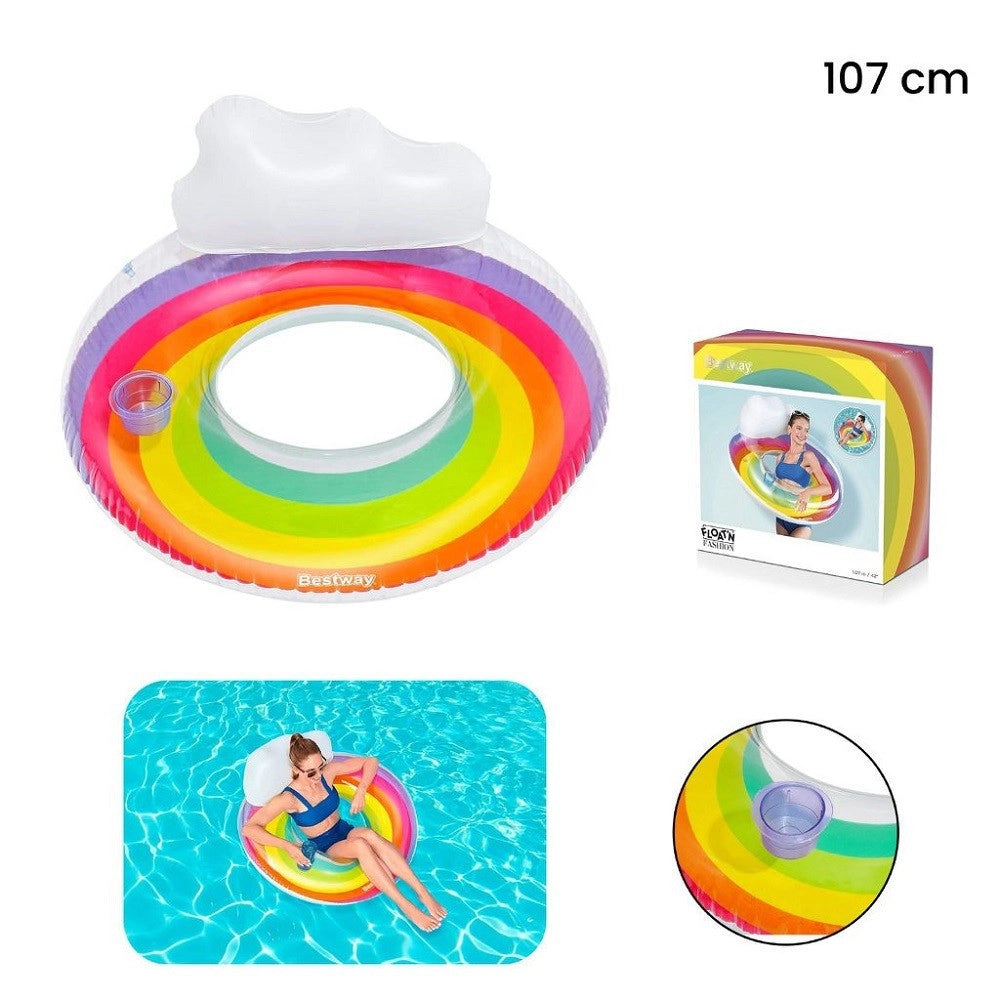 Trade Shop - Poltrona Gonfiabile Con Schienale Portabicchiere Fashion Rainbow Dream 107cm 43647 -