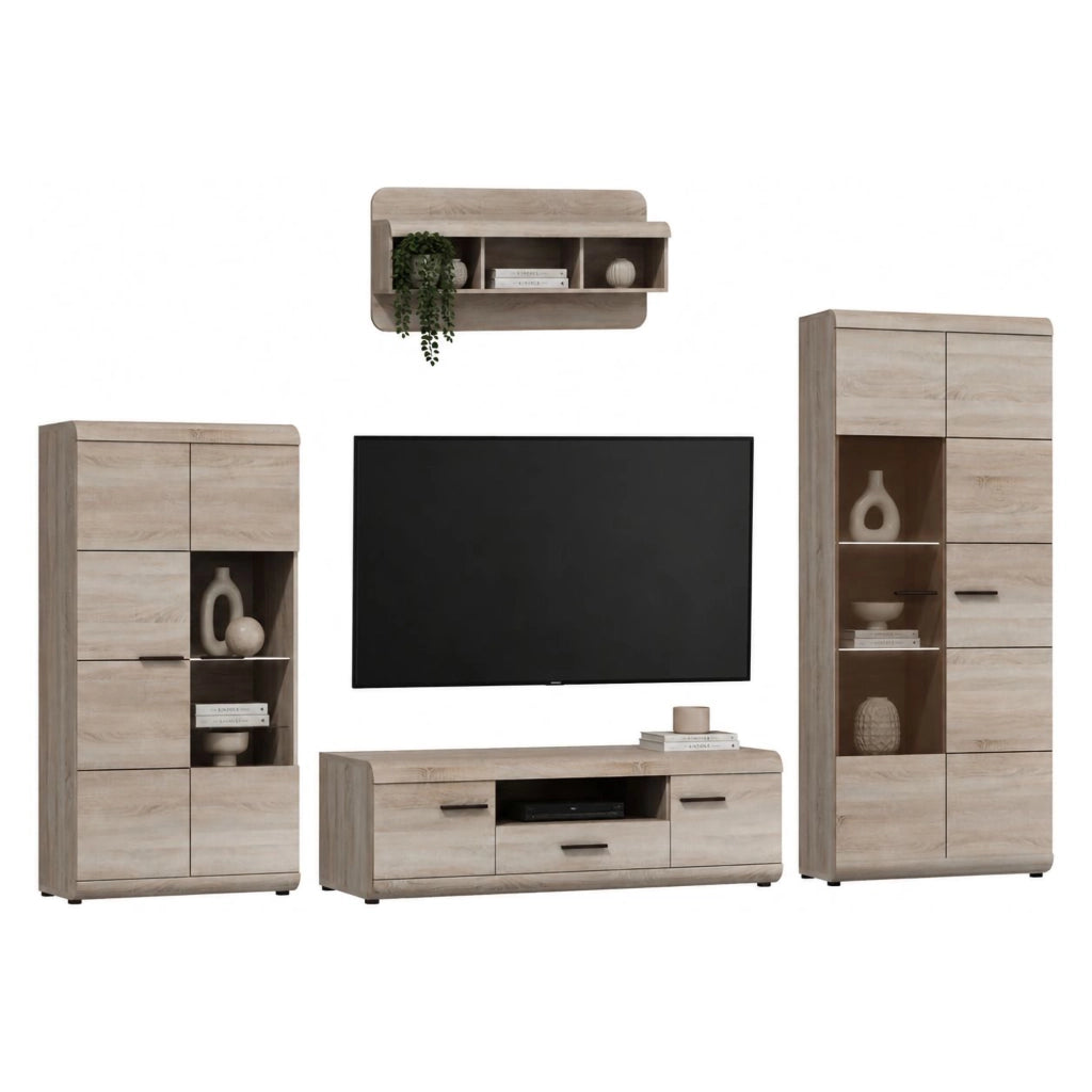 Mobile Soggiorno Kane, Parete Attrezzata Modulabile, Marrone Rovere