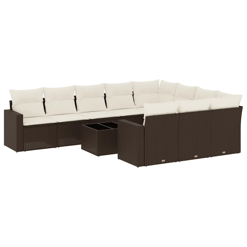 Set Divani da Giardino 11 pz con Cuscini Polyrattan Marrone 3251840