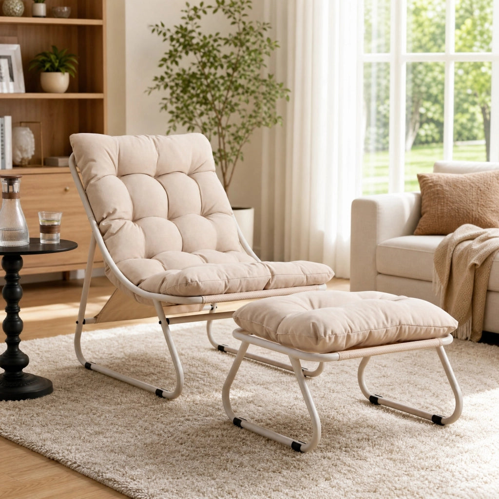 SEDIA lounge con pouf 65x78x86 cm beige in acciaio
