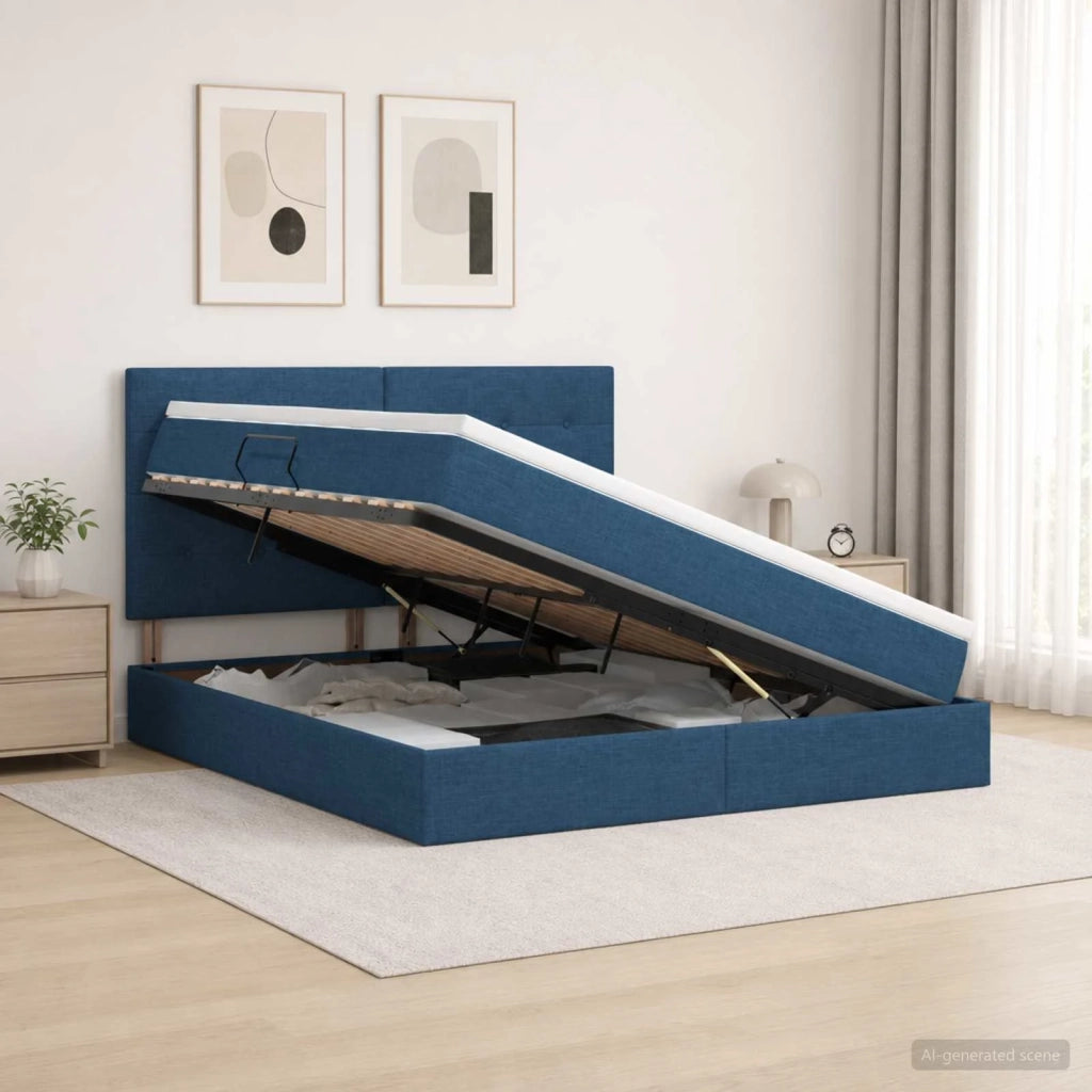 Letto con contenitore LED e materasso Blu 160 x 200 cm Tessuto 3459959