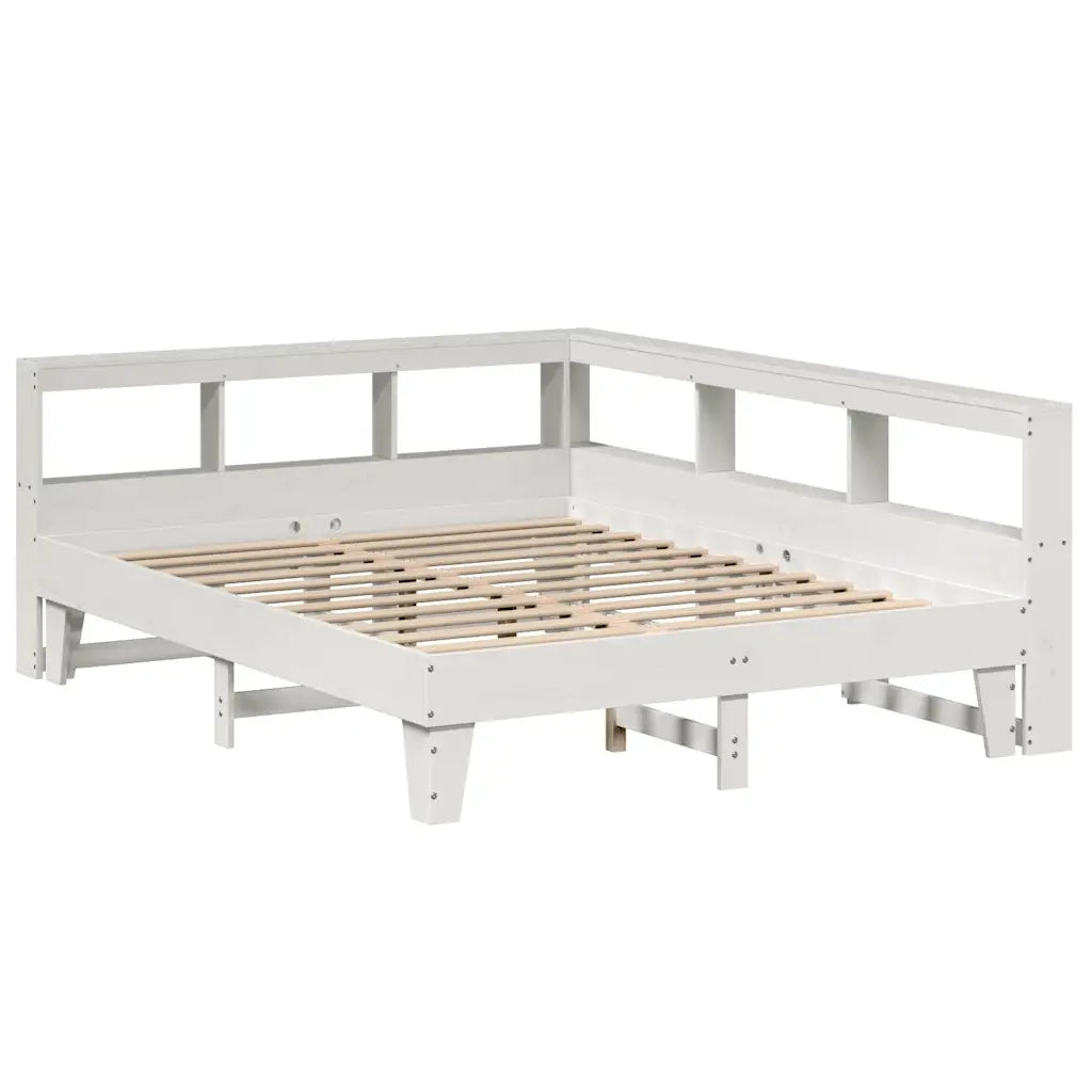 Letto Libreria senza Materasso-Struttura Letto con contenitore Bianco 150x200 cm Legno di Pino 213887