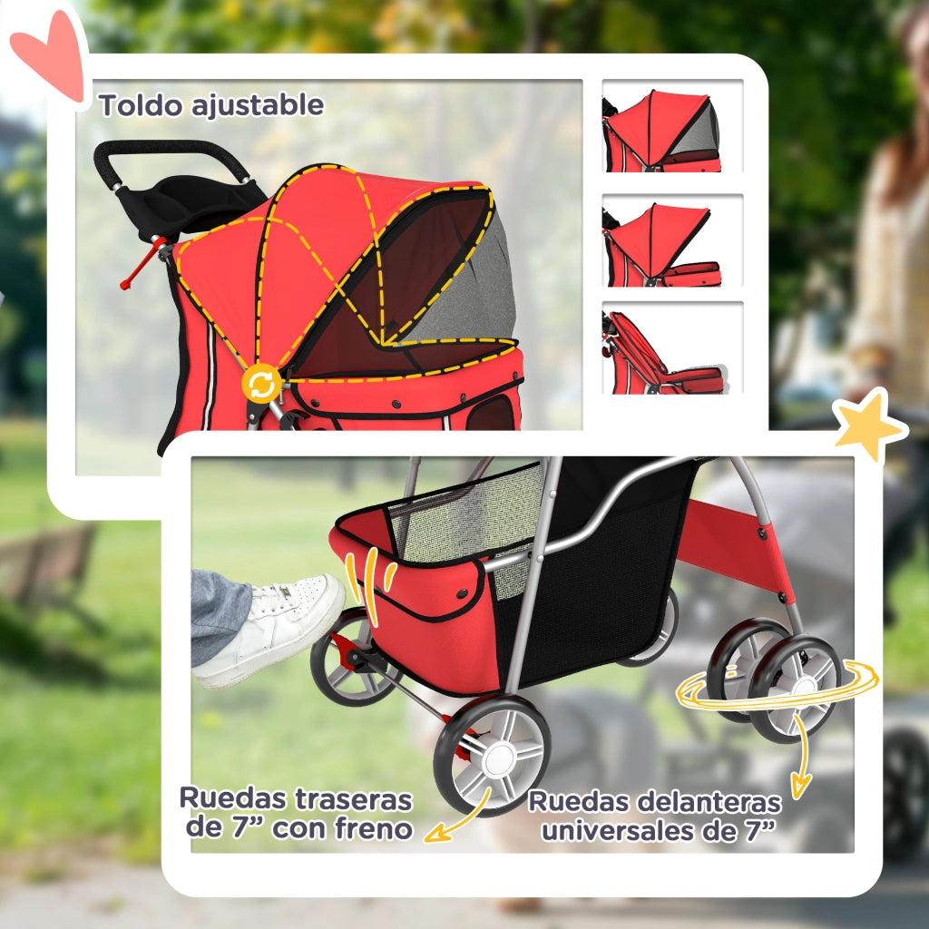 Carrello per Cani con Cuscino Lavabile e Ruote ¨C Zephmum ¨C Rosso 77x44x102 cm
