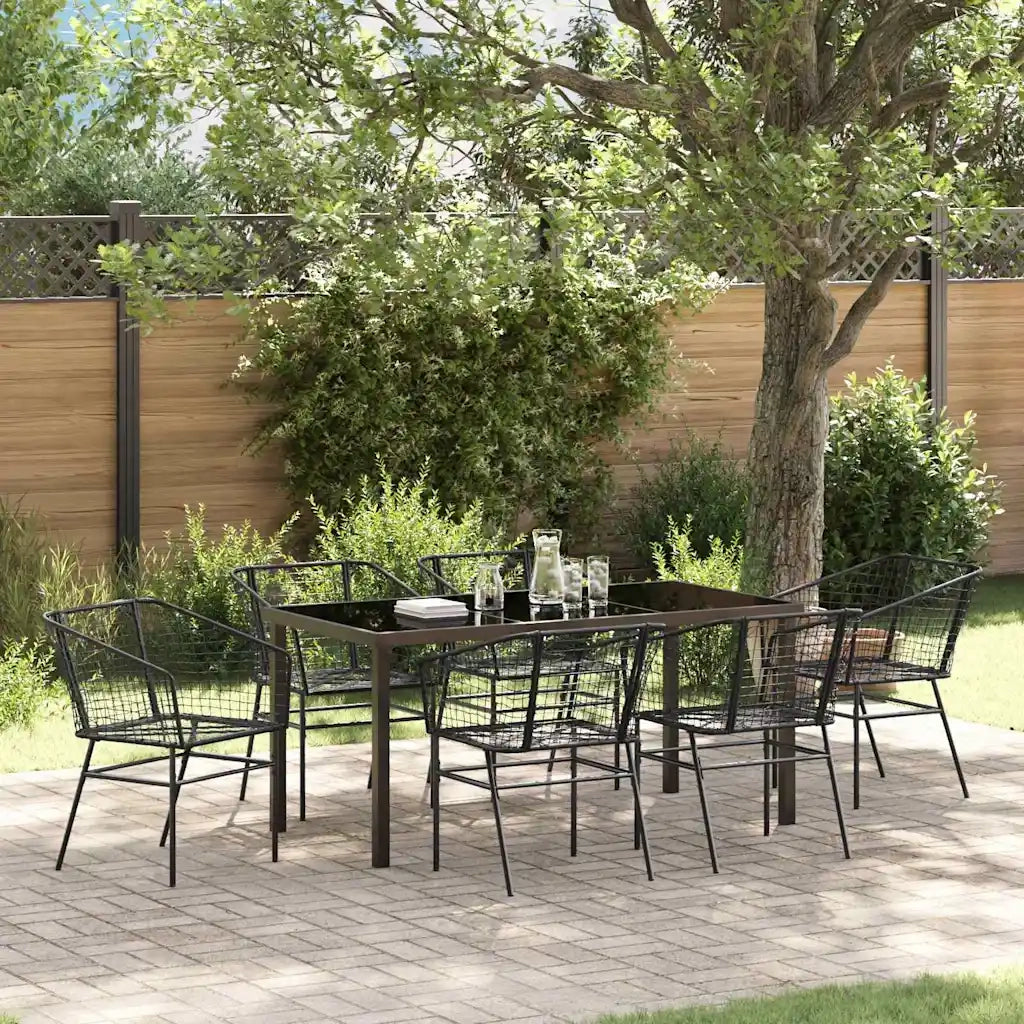 Set da Pranzo per Giardino 7 pz | Set Salotto da Giardino Nero polyrattan