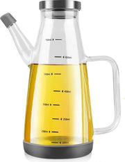 Olio d'oliva flacone con dispensatore in vetro, dispensatore di olio pulito con manico antiscivolo base in silicone, grande dispensatore di olio inerte per cucina, BBQ, tavola, campeggio (750 ml)