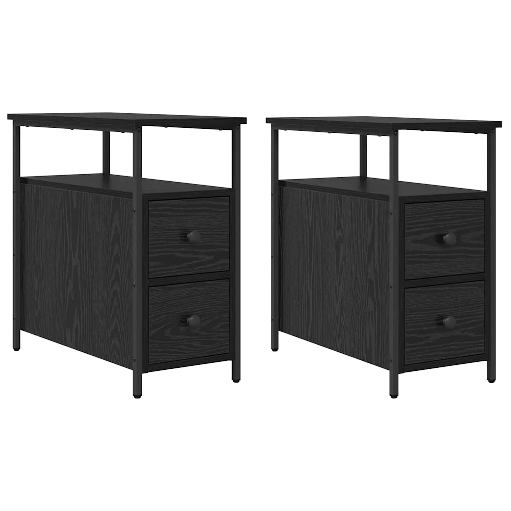 Set di 2 Comodini | Armadio da Notte | Mobiletto da notte con cassetto Rovere nero 30 x 60 x 60 cm