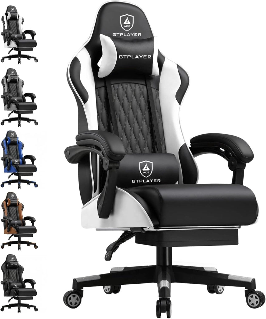 Sedia Gaming, Sedia Gamer ergonomica con poggiapiedi e seduta a molle, altezza regolabile, poggiatesta e supporto lombare, carico massimo 150 kg, colore: grigio
