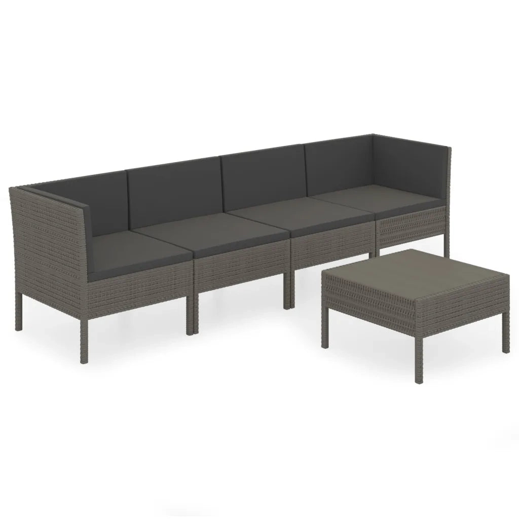 Set Divani da Giardino 5 pz con Cuscini in Polyrattan Grigio 3094338