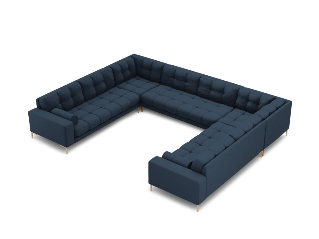 Cosmopolitan Design - Divano panoramico "Bali" 9 posti in tessuto strutturato blu 