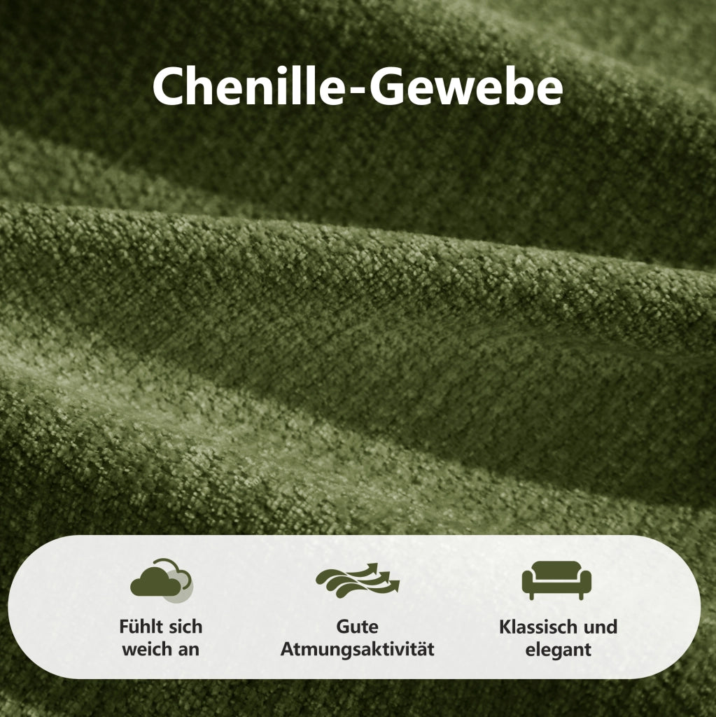 DIVANO Modulare 194x160 cm in Chenille Verde con Pouf