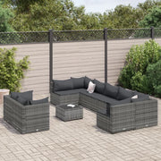 Set Divano da Giardino 10 pz con Cuscini Grigio in Polyrattan