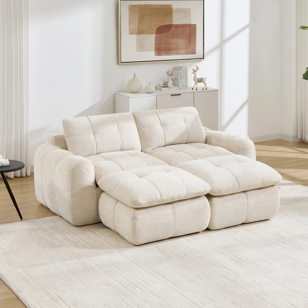 Divano modulare senza struttura 194x160x68 cm in tessuto chenille beige
