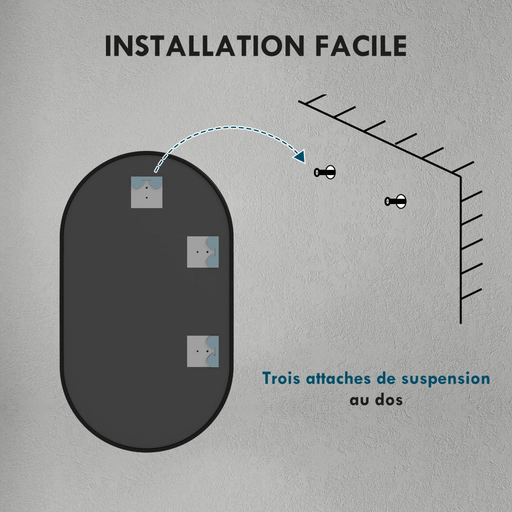 Specchio ovale da parete in alluminio ¨C zephmum ¨C nero 40x70 cm