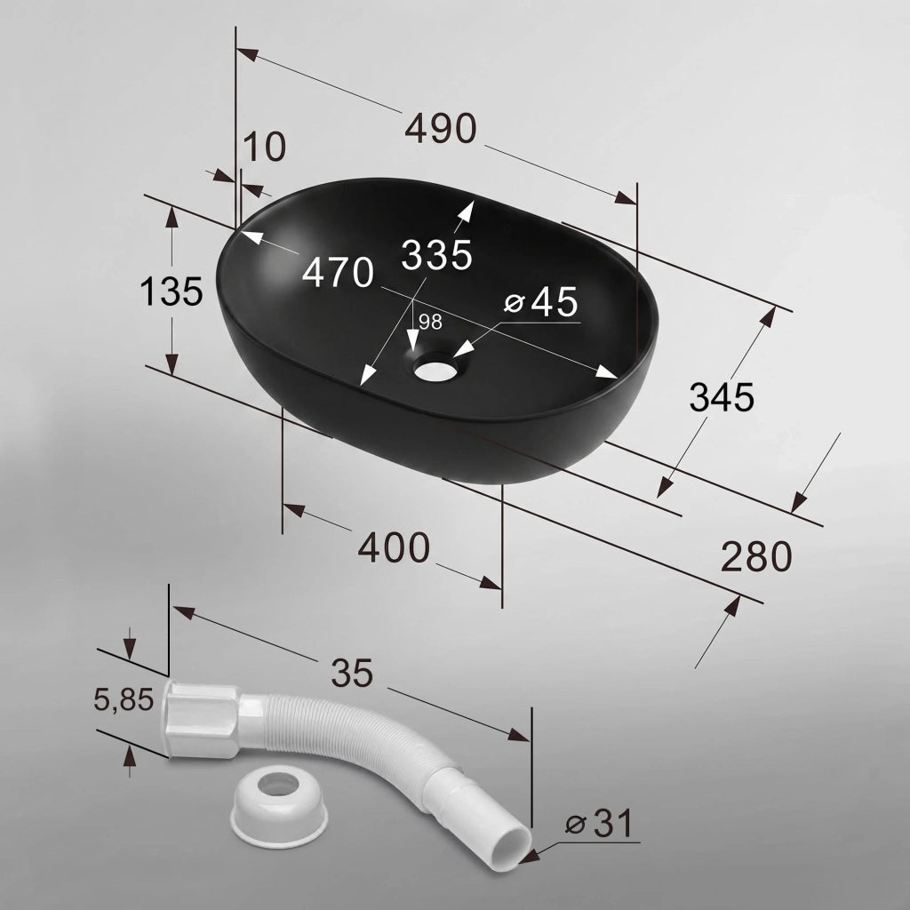 Lavabo da appoggio ovale ELIPSE ceramica 49 cm Nero Opaco