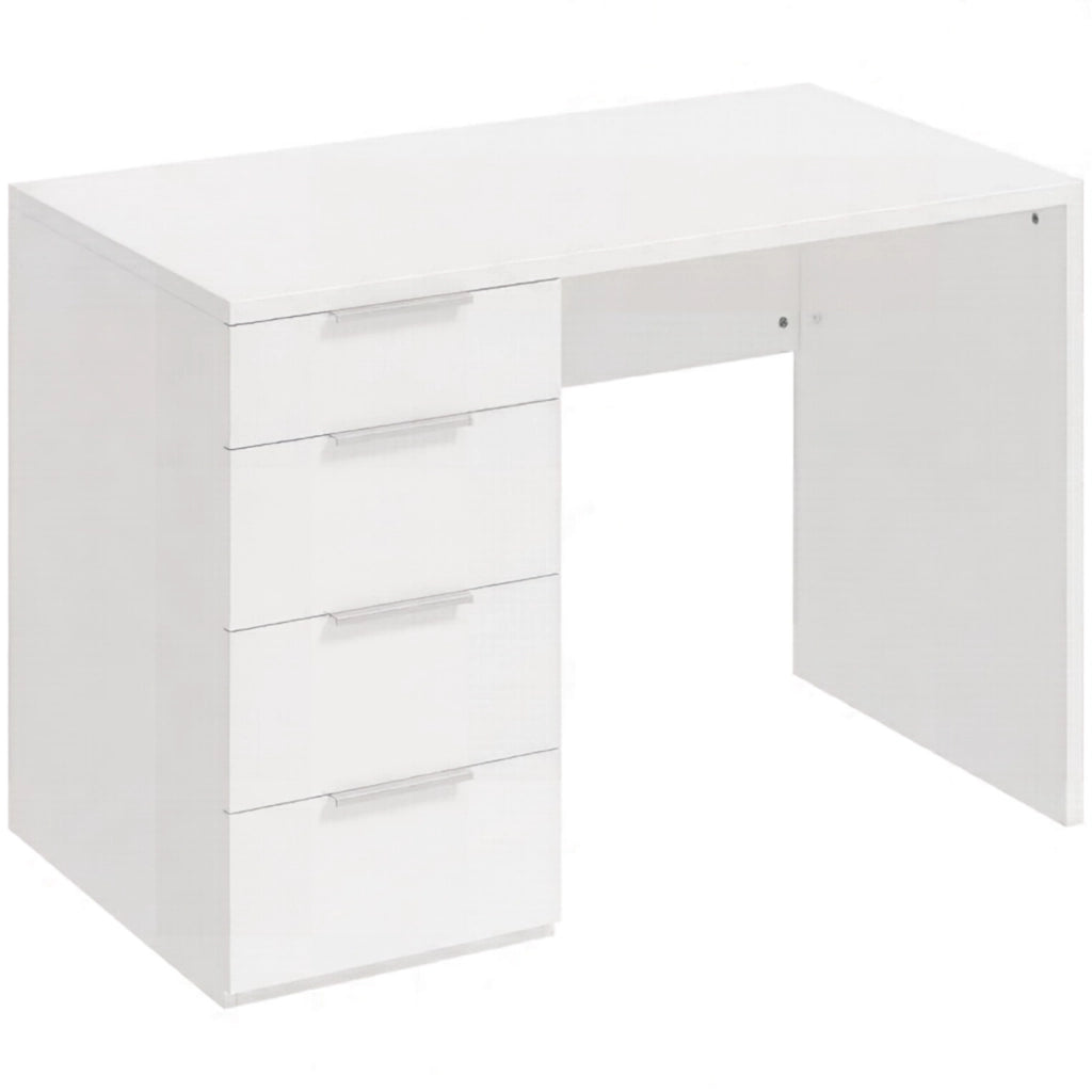 Scrivania dritta con 4 cassetti in pannello truciolare bianco lucido per ufficio e studio 110 × 61.5 × 75 cm