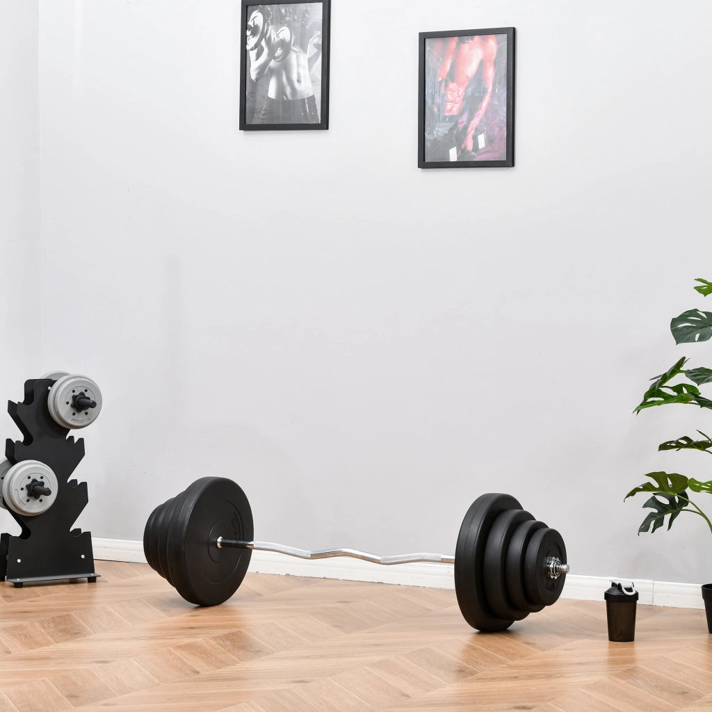 Set Bilanciere 140 cm Barra Curva in Acciaio con 8 Dischi Peso Regolabile 70 Kg