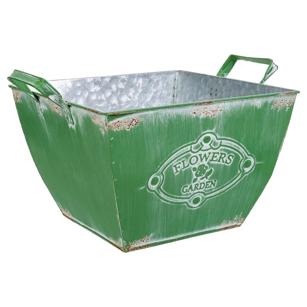 Fioriera in metallo verde 29,5/24x24x16,5/19h b:15,5x15,5