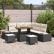 Set di Divano da Giardino 8 Pezzi con Cuscini Nero Poly Rattan Acacia
