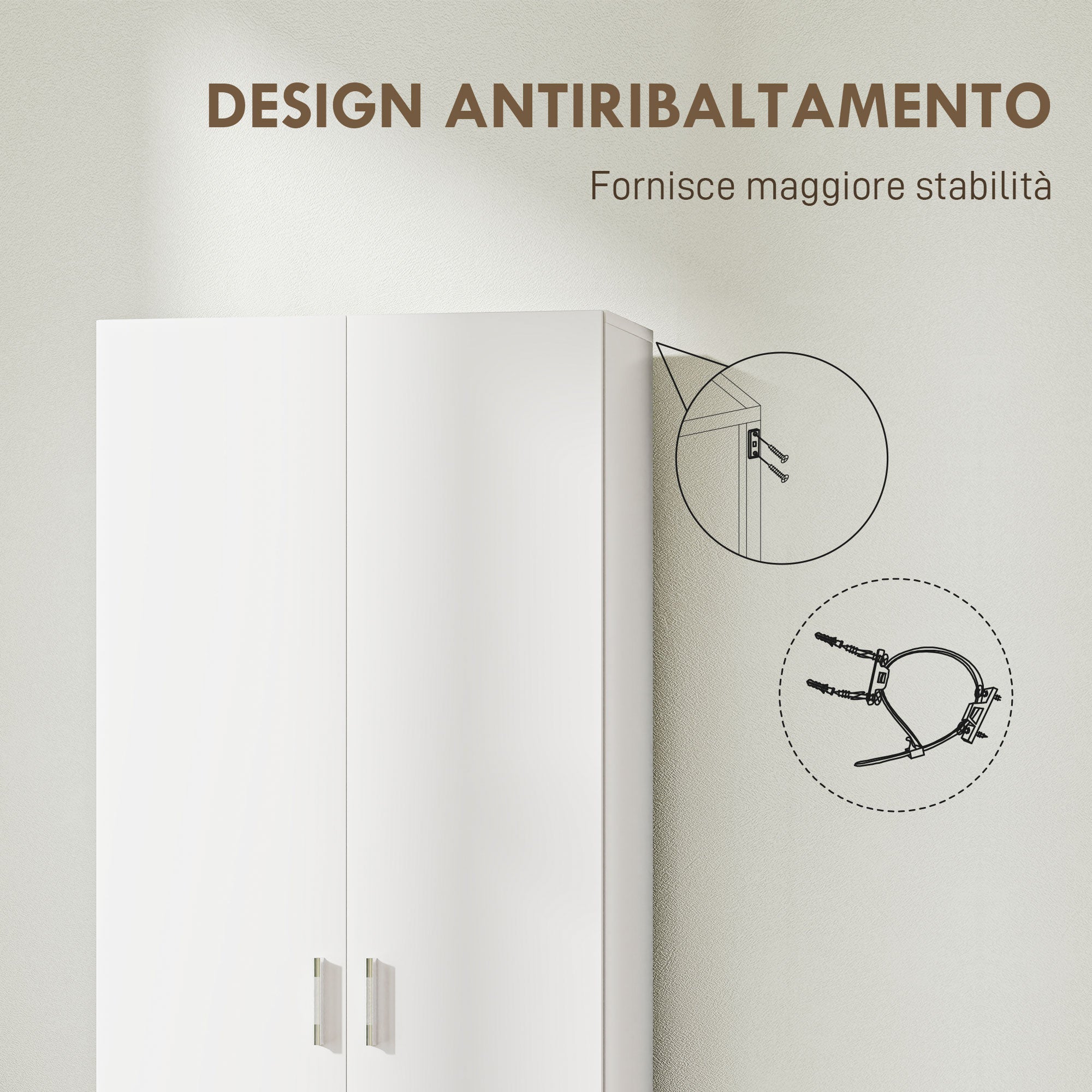 Credenza Mobile Alto Cucina  Multiuso 60x31.5x165 cm in Legno Bianco