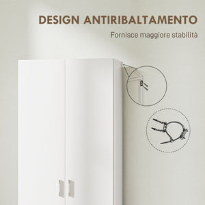 Credenza Mobile Alto Cucina  Multiuso 60x31.5x165 cm in Legno Bianco