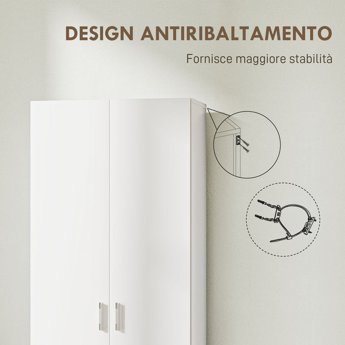 Credenza Mobile Alto Cucina  Multiuso 60x31.5x165 cm in Legno Bianco