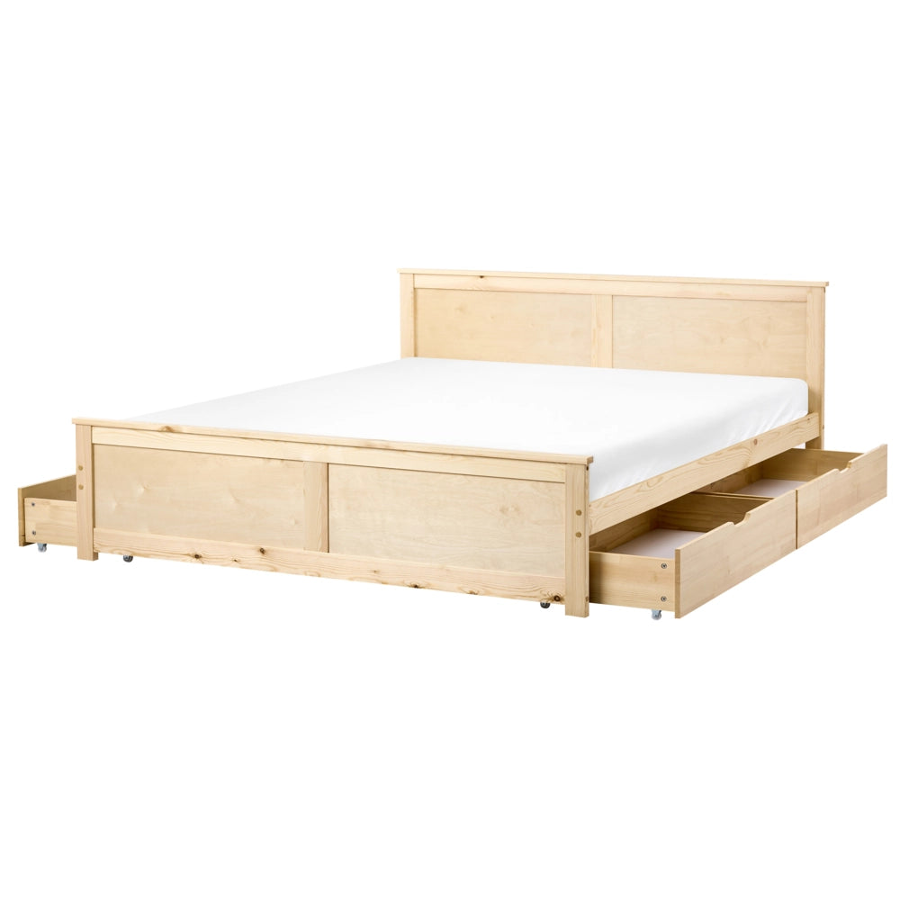 Letto con 4 cassetti in legno di pino naturale e MDF di betulla 180 x 200 cm con testiera in stile scandinavo