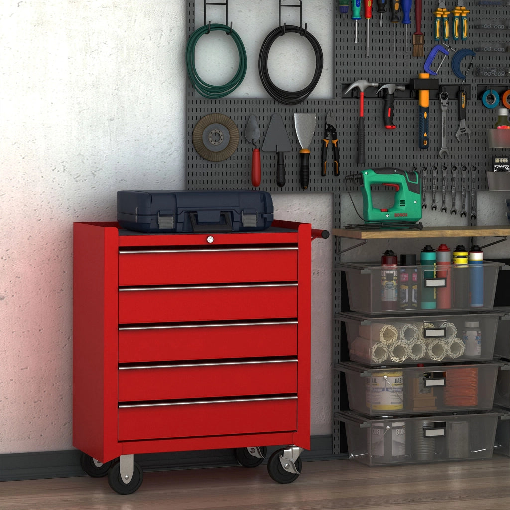 Carrello Porta Utensili con 5 Cassetti ¨C zephmum ¨C Acciaio Rosso 67.5x33x77cm
