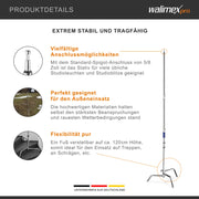 C-Stand per fotografia, Stativo per luci fotografiche flash da studio, 750x750x1400 mm, mac 11 kg , con piede regolabile e spigot 5/8" Spigot, Treppiedi fotografico