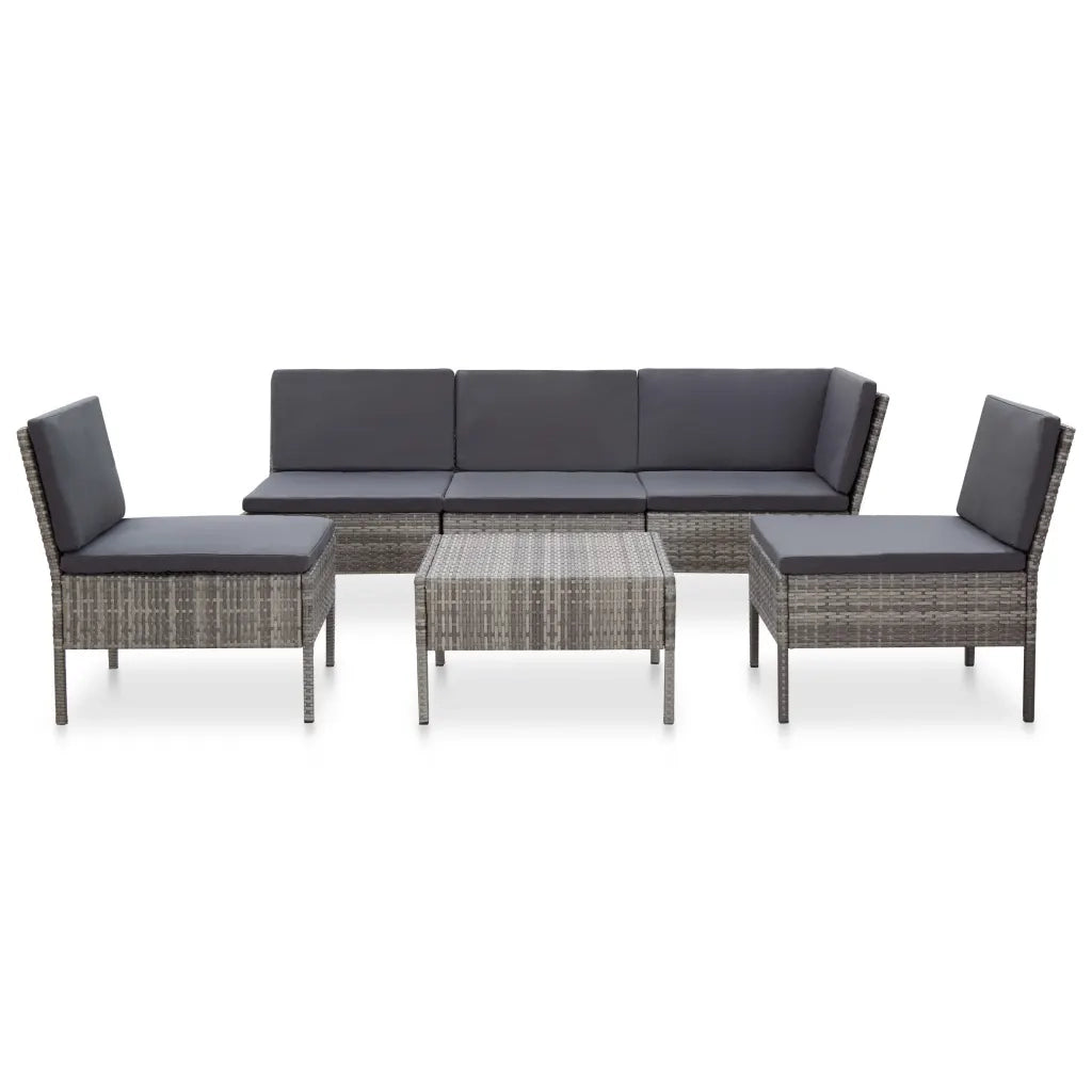 Set Divani da Giardino 6 pz | Set Salotto da Giardino con Cuscini in Polyrattan Grigio
