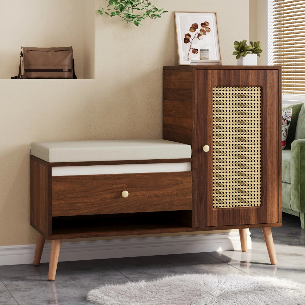 Scarpiera con Panca e Cuscino ¨C Xylo ¨C Rattan, Cassetti, Ante, Ripiani, Ingresso