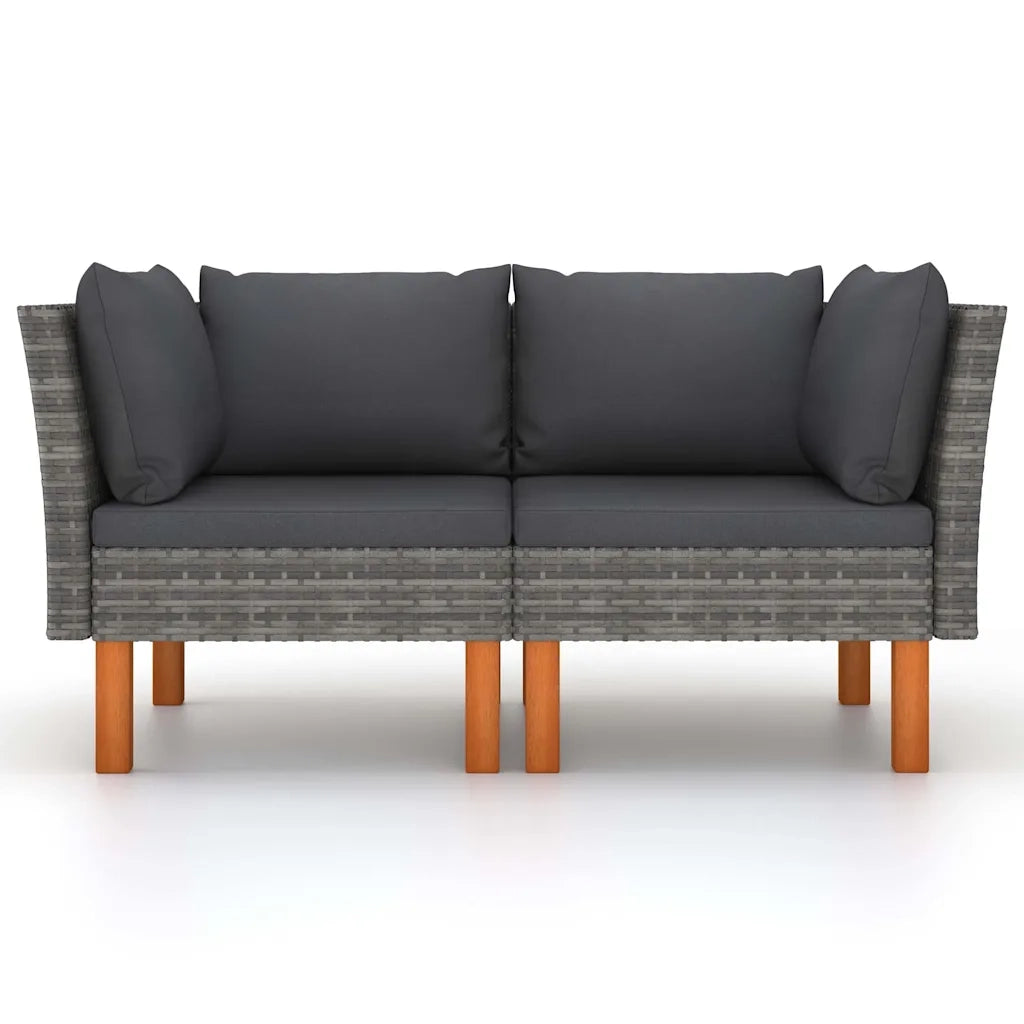 Poltrone Angolari 2 pz Polyrattan e Legno Massello di Eucalipto 829814