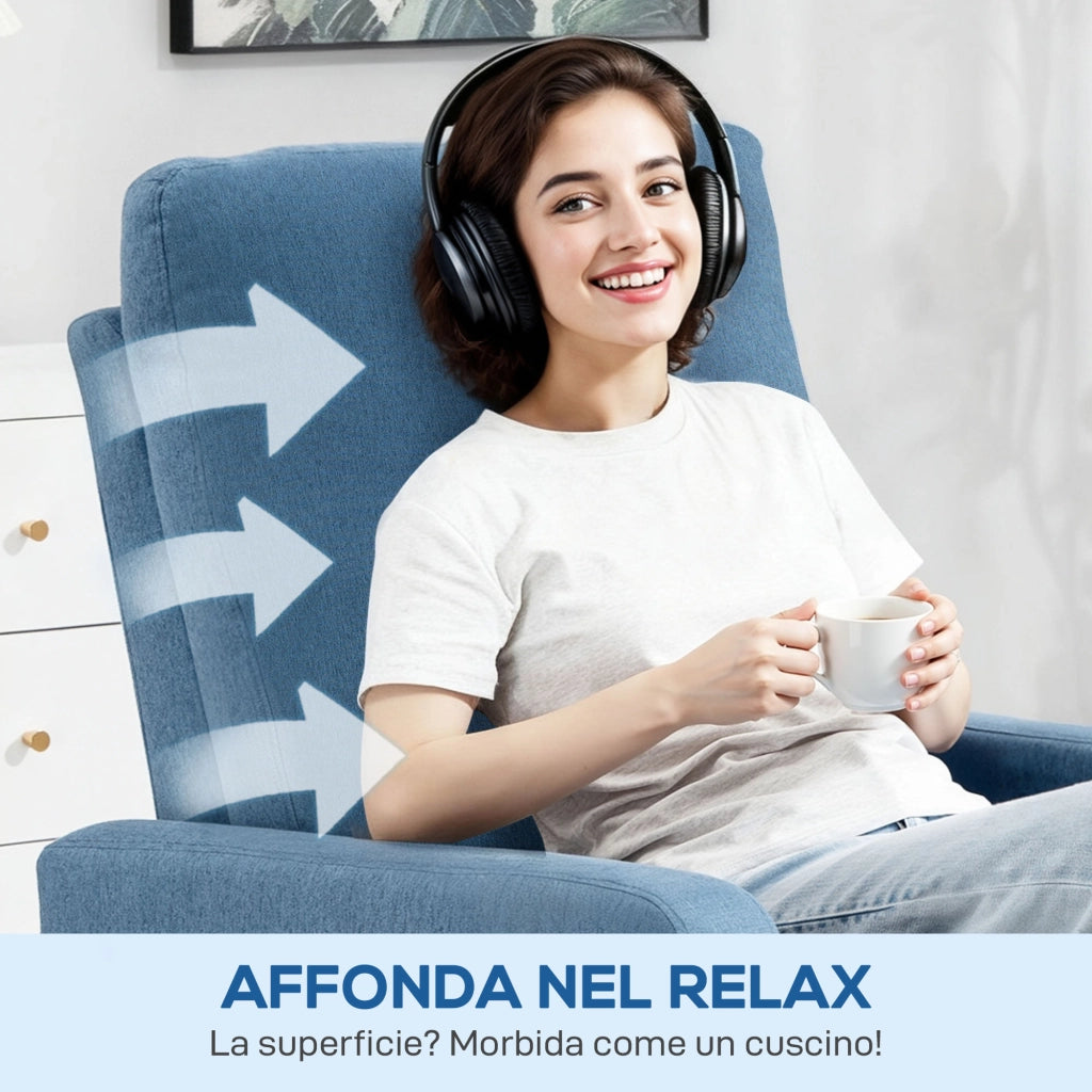 Poltrona Relax Reclinabile Manualmente a 135° Girevole a 360° con Funzione Dondolo Blu