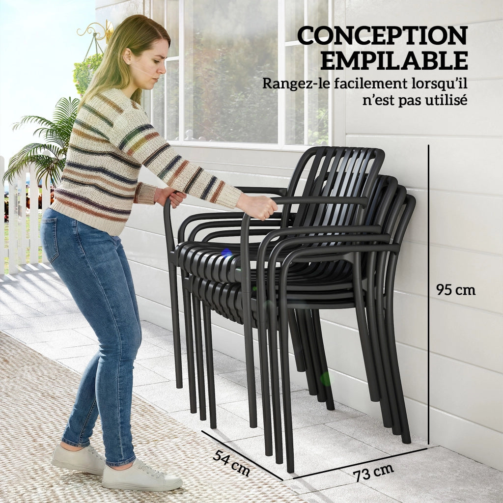 Sedia da giardino impilabile con braccioli ¨C zephmum ¨C nero 55x58.5x81.5 cm