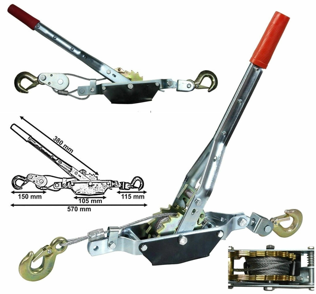 Paranco Verricello Argano Manuale Gancio Traino 2 Ton 2000KG Fune Cavo Acciaio