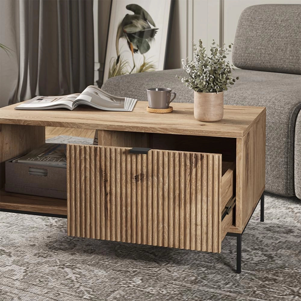 Tavolino Eliza, Quercia vichinga, 90 x 50 cm con un cassetto, combinabile con altri mobili della serie Eliza