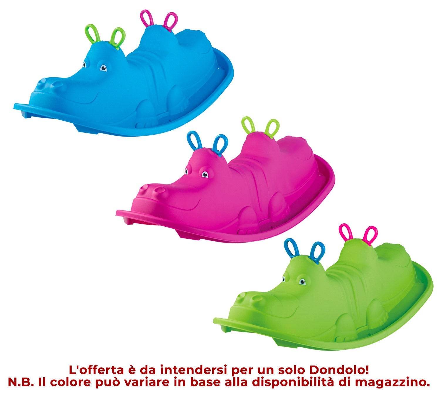 Dondolo 3 Posti 103,5x45,5x34,5 cm in Plastica Blu o Rosa o Verde