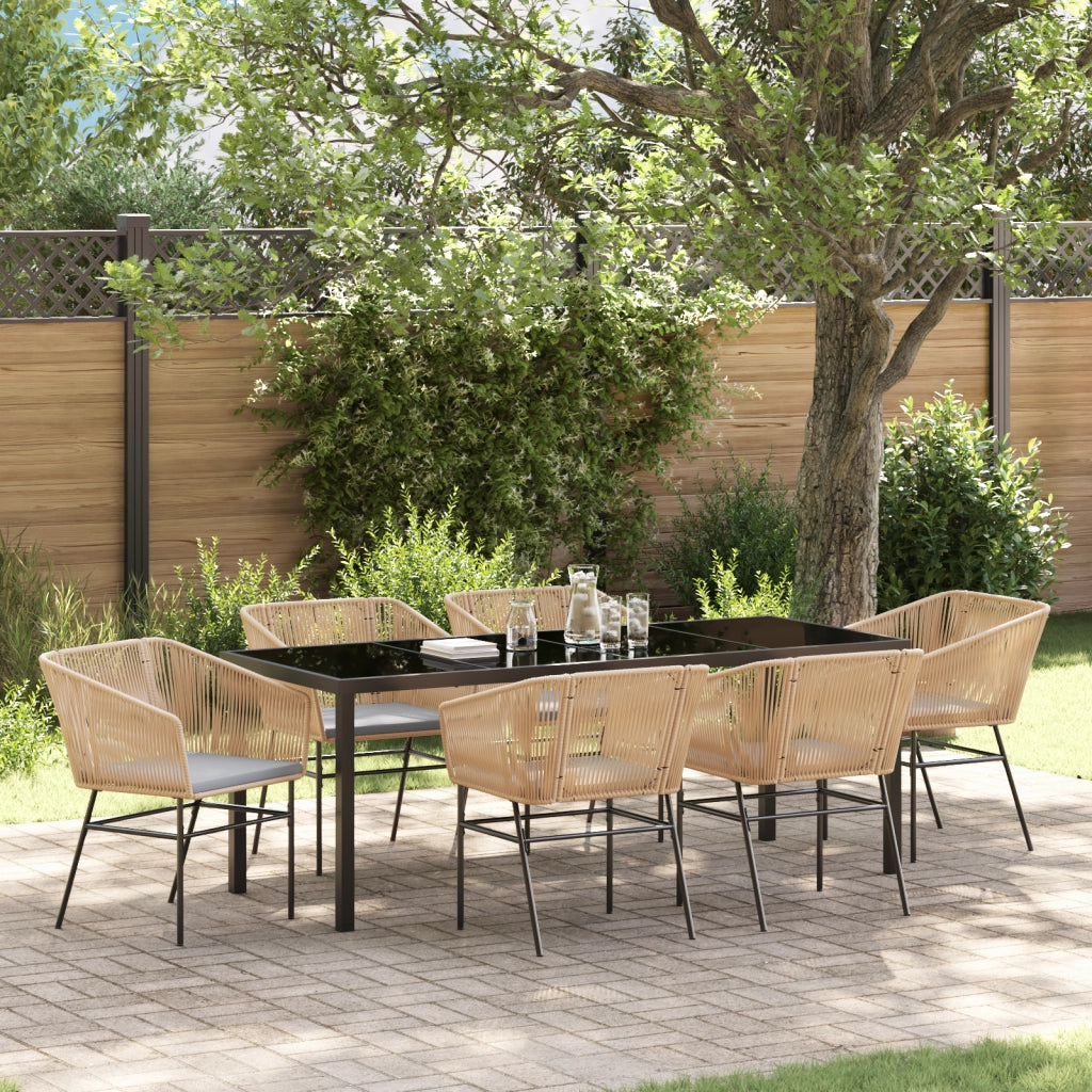 Set da Pranzo da Giardino 7 Pezzi con Cuscini Marrone Polyrattan