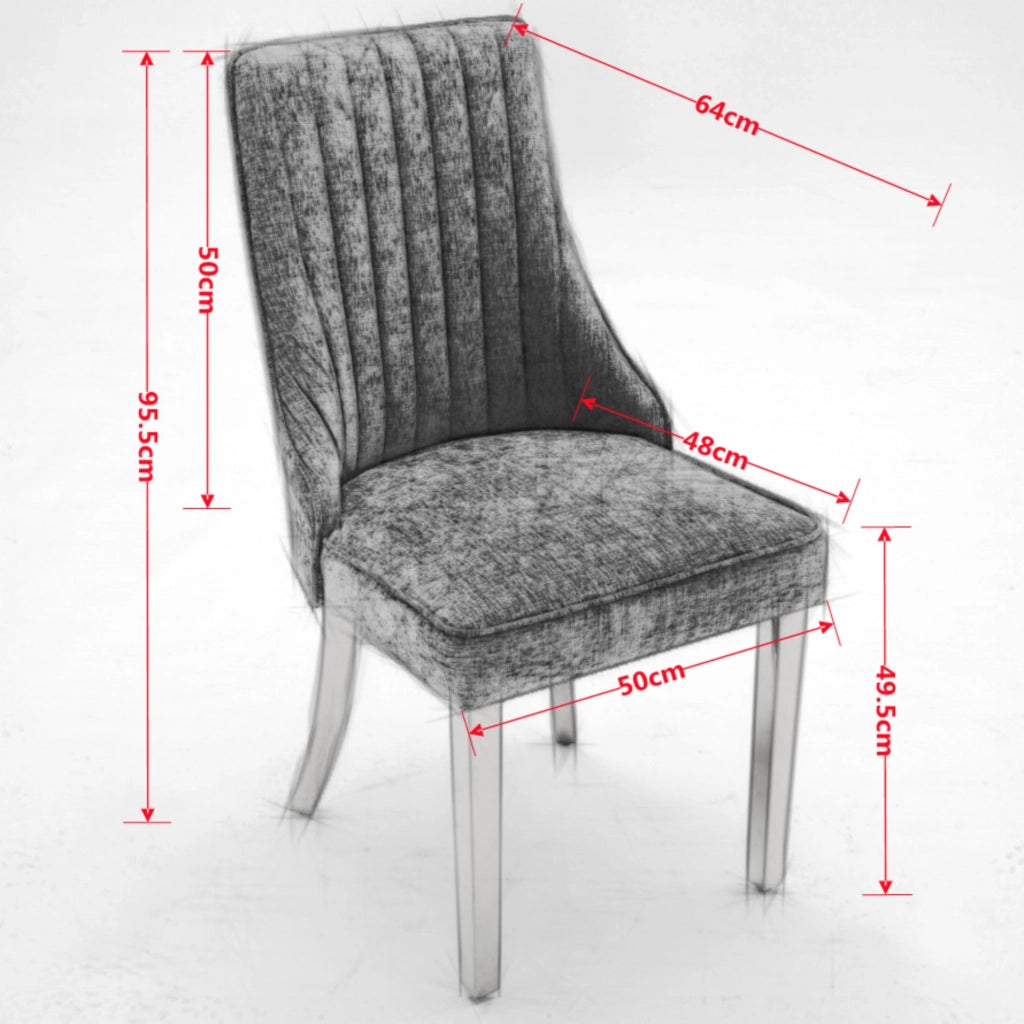 Sedie da Pranzo Imbottite in Velluto ¨C MINIMAL ¨C Gambe Oro, Set di 2, Grigio