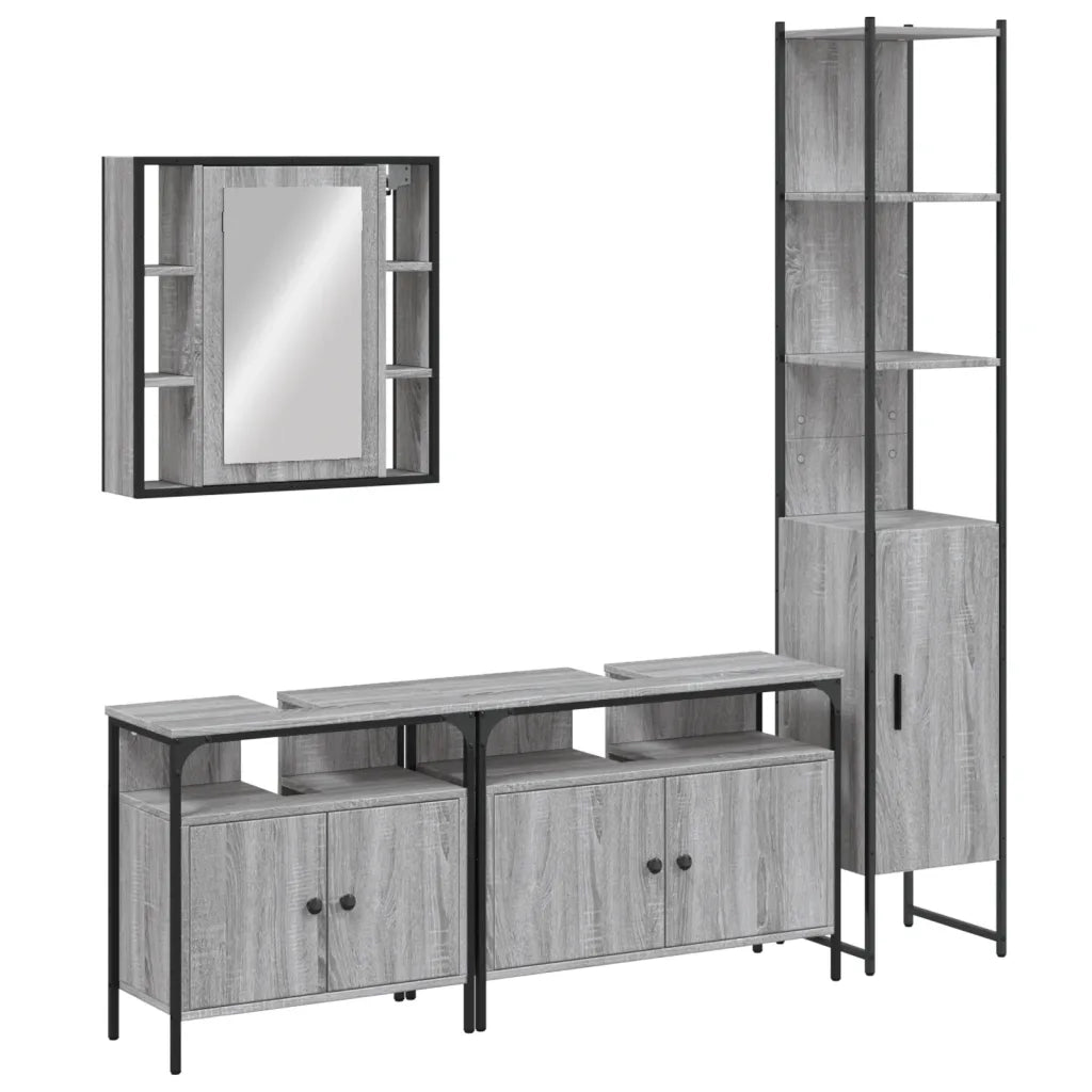 Set Mobili da Bagno | Armadio da bagno 4 pz Grigio Sonoma in Legno Multistrato